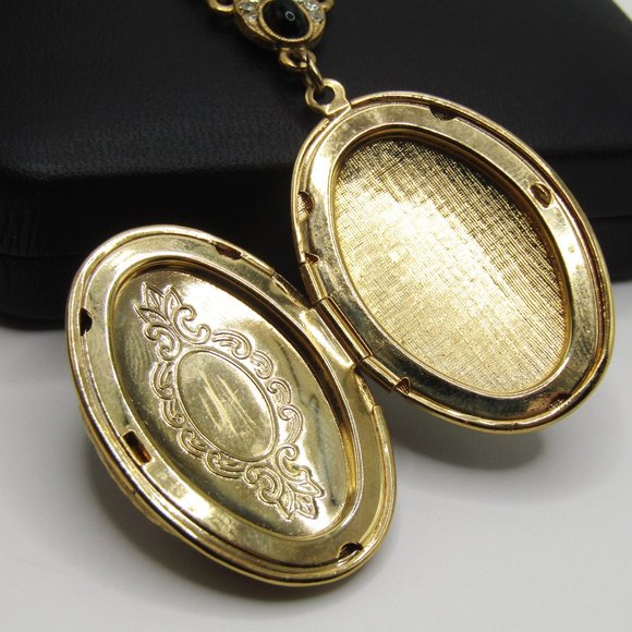 Vintage 1928 Locket Necklace Rose Enamel Victorian Revival 32" Long - Picture 4 of 7